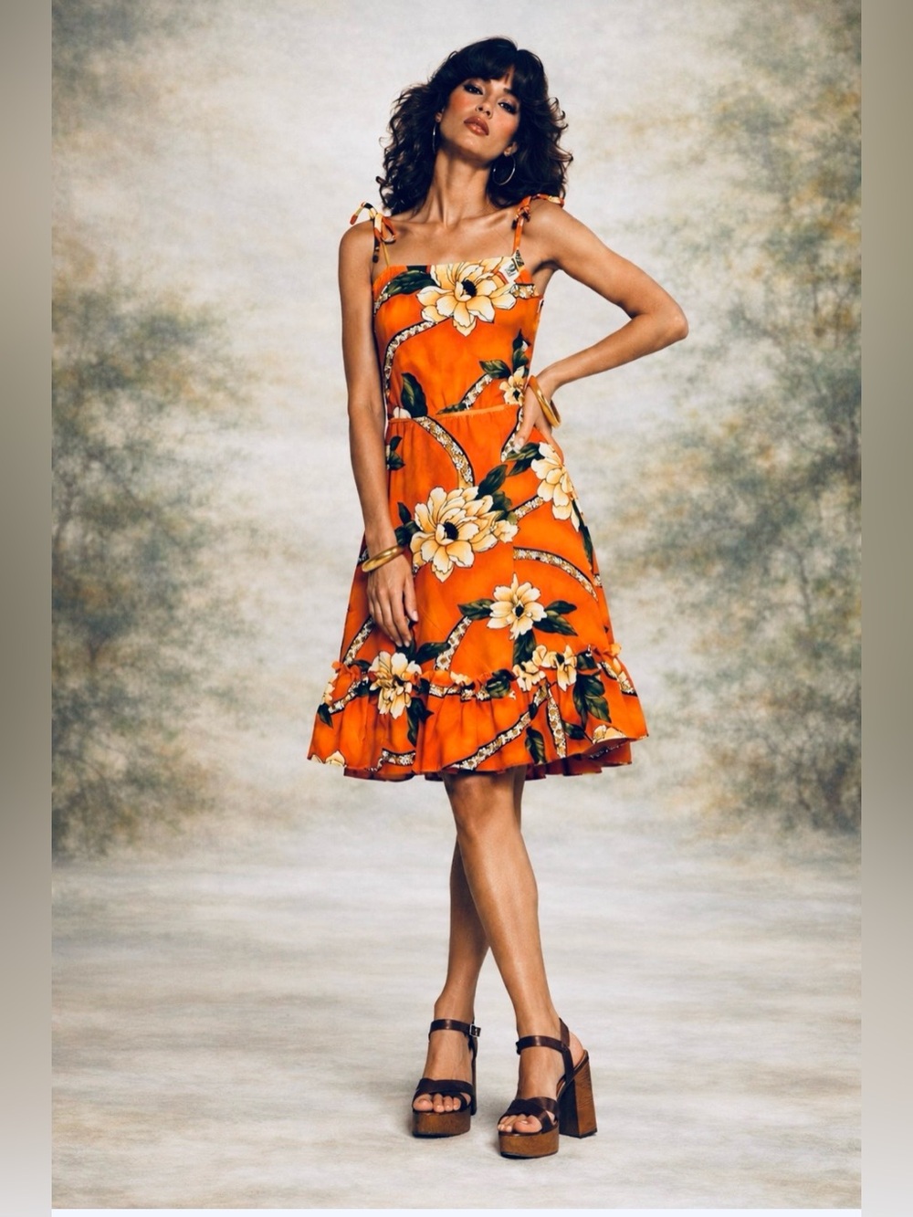 Rare Vintage 1970s Hilo Hattie Orange Floral Hawaiian Tiki Resort Sundress Sz XS - Picture 1 of 8